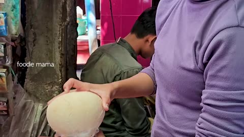 Hardworking Cambodian Ladies Coconut Cutting Skills
