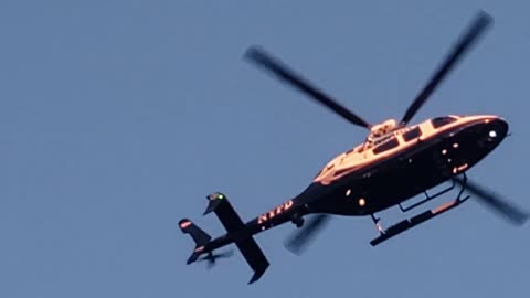 NYPD Helicopter Flying Over Verrazano Narrows Bridge Staten Island New York Before 2023 Marathon