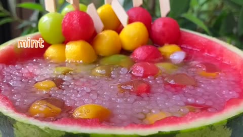 Meow~Super Huge Watermelon Sago Dessert!> JASMR Summer Drinks | Cat Cooking-TikTok #Shorts