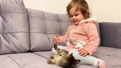 Cute Baby Meets New Baby Kitten for the First Time!