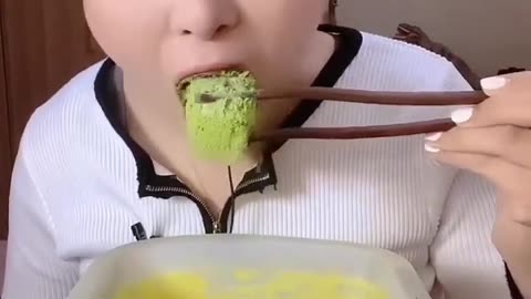 Satisfying Videos of Ice Eating ASMR Compilation With Matcha Powder