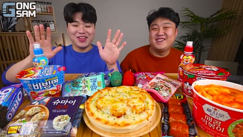 ASMR MUKBANG 편의점 핵불닭 미니__ 떡볶이 _ 핫도그 _ 치즈 피자 FIRE Noodle _ HOT DOG _ CHEESE PIZZA EATING SOUND_