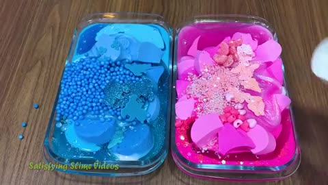 BLUE vs PINK ! Mixing random into GLOSSY SLIME ! Relaxing Slime Video #241