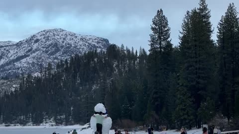Huge snowman at Hume Lake California 2023 winter camp