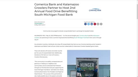 Comerica Bank Food Drives in Kalamazoo and Battle Creek, MI June 2 - July 27, 2023