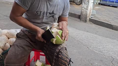 Crazy Speed! Amazing Fruit Ninja of Cambodia, Coconut Fruit Cutting Skills