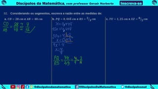 Em casa 02 - Considerando os segmentos, escreva a razão entre as medidas - Discípulos da matemática