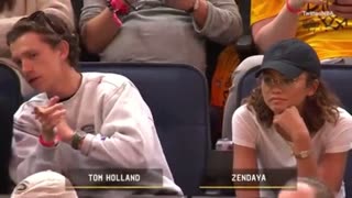 Zendaya and Tom Holland attend the Warriors vs Lakers game