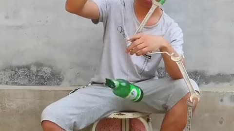 Unique bottle balancing. Seeing is believing. How did he do it?