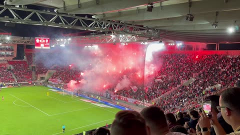 Fans ignite stadium in Athens Greece - @Olympiacos soccer