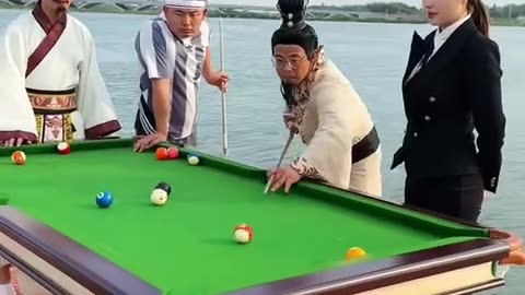 Pool game on lake