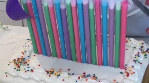 When the color is dump onto the cake!