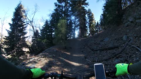 3 eMTBs on the top of logging road trail