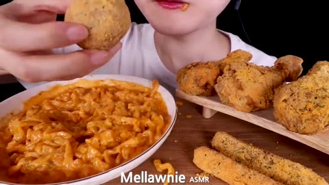 ASMR MUKBANG｜ CHEESY CARBO FIRE NOODLES, CHICKEN, CHEESE BALL, CHEESE STICK