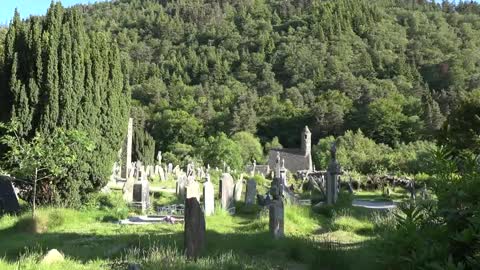 Ireland Glendalough St Kevins Church And Mountain Zoom In