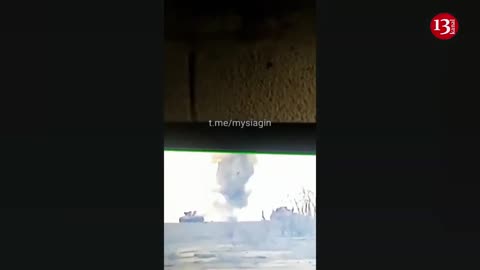 Russians advancing with armored vehicles were hit by artillery fire from a long distance