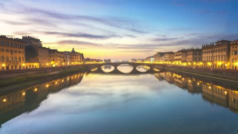 Carraia Medieval Bridge On Arno River At Sunset Free To Use Loop Video (No Copyright)