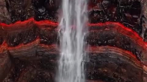 Massive waterfall, Hengifoss in northeast Iceland!