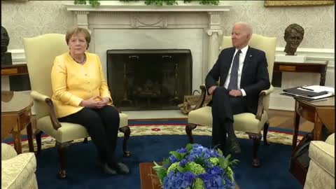 President Joe Biden meets with German Chancellor Angela Merkel in the Oval Office
