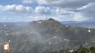 RARE SIGHT: Snow Swirls Around Iconic Hollywood Sign