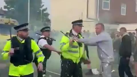 The police in Southport, England are completely outnumbered by protesters who