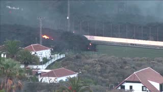 Football field hit by lava burns in La Palma