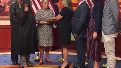 Katie Hobbs sworn in as Arizona governor, breaks out in laughter while taking oath of office