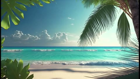 RELAXING Sounds of Ocean Waves and Sunny Beach with Fluidscape Music for 1 Hour with AI Artwork