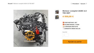 AEPSPIECES.COM - Moteur complet AUDI 2.0 TDI DET