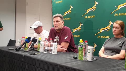 Rassie Erasmus speaks to the media during a press conference
