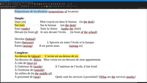 French 14 (complement) Prepositions of location