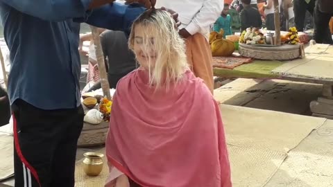 Beautiful Foreign Girl Headshave in Temple