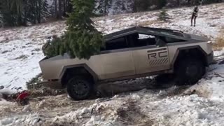 Tesla Cybertruck Gets Stuck in Snow and is Rescued by Ford Truck