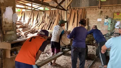 Idle Lumber Sawmill Teak Wood Indonesian ! The Largest Teak Wood Scraping Mill in Java
