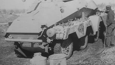 German armored vehicles repaired and refurbished at a field repair shop on the Eastern Front in 1943
