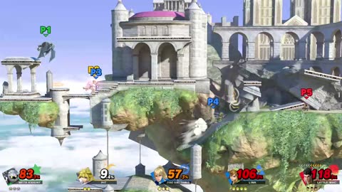 Zero Suit Samus and Link Vs Meta Knight Vs Pit Vs Little Mac on Temple (Super Smash Bros Ultimate)