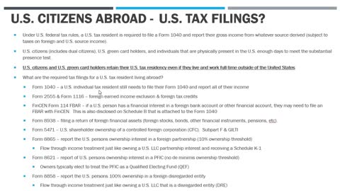 U.S. Expats Living Abroad - What Tax Filings are Required?