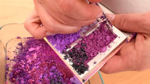 slime asmr : pink vs purple mixing makeup eyeshadow into slime 😍