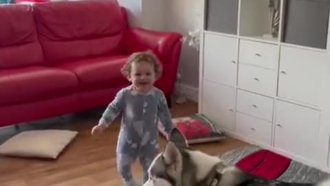 this baby and this dog are so cute