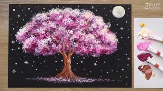 'Full Moon Night' Acrylic Painting Techniques