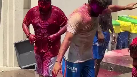 Rohit Sharma playing holi