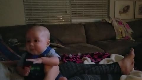 Baby 3 mo month old has in-depth conversation with parents mom and dad