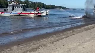 Fire Fighting Boat Extinguishes Engulfed Speedboat