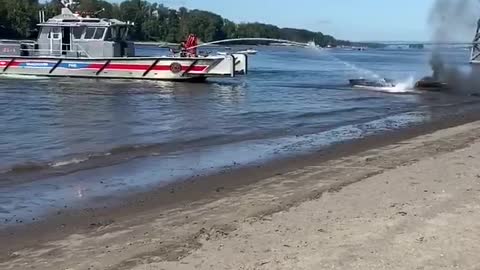 Fire Fighting Boat Extinguishes Engulfed Speedboat