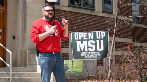 Adam Heikkila speaks at Michigan State University Back To Campus Rally