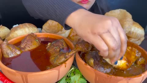 ASMR EATING PURI,MUTTON CURRY,CHICKEN CURRY _SPICY FOOD