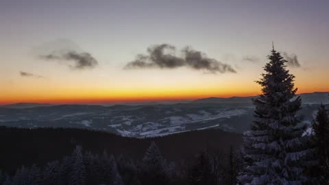 Beautiful sunrise during a cold winter in nature