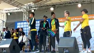 Banyana Banyana celebrate on stage