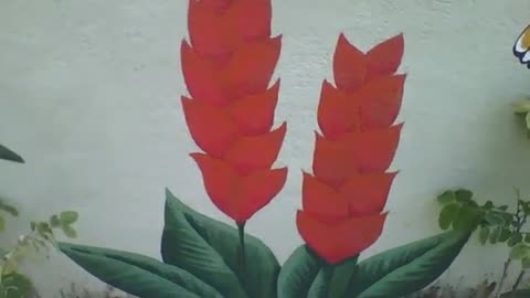 Beautiful red flower drawn on flower shop wall, beautiful artwork [Nature & Animals]