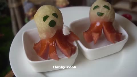 Food video 🐙 Transform sausages into lovely octopus sea creatures 🐙Tiny Cooking | Hobby Cook